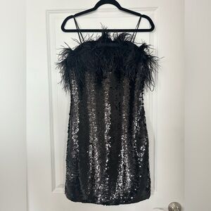 Vince Camuto Sequin Feather Black Mini Dress Sz 0